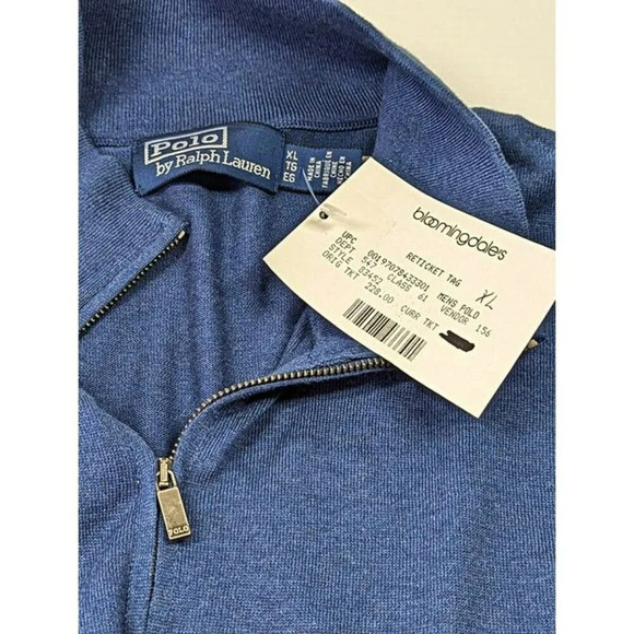 Polo Ralph Lauren Men's Blue Quarter Zip Mock Neck Sweater Size XL (MSRP $228) - Picture 3 of 5